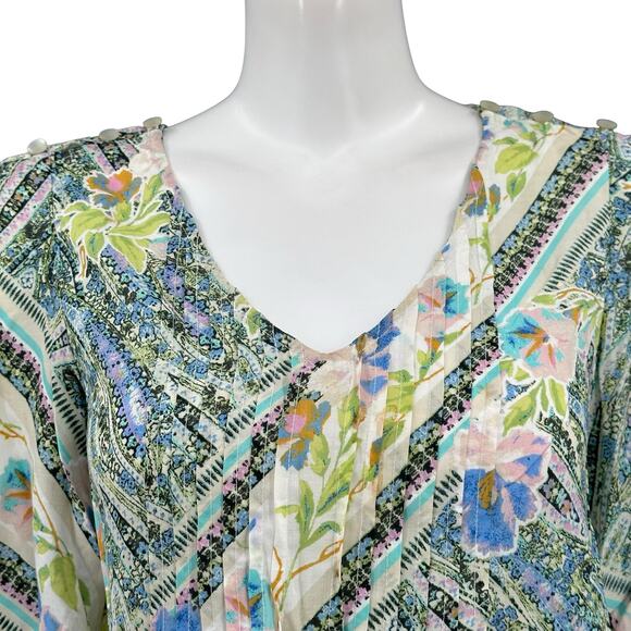 Maeve Anthropologie Top Womens 2 Multi Maya Flutter Sleeves Pleats Floral Boho - Picture 2 of 8